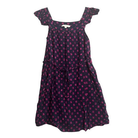 LOFT Womens Small Navy Blue Pink Back Tie Clip Square Neck Shift Pocket Dress - Picture 1 of 8